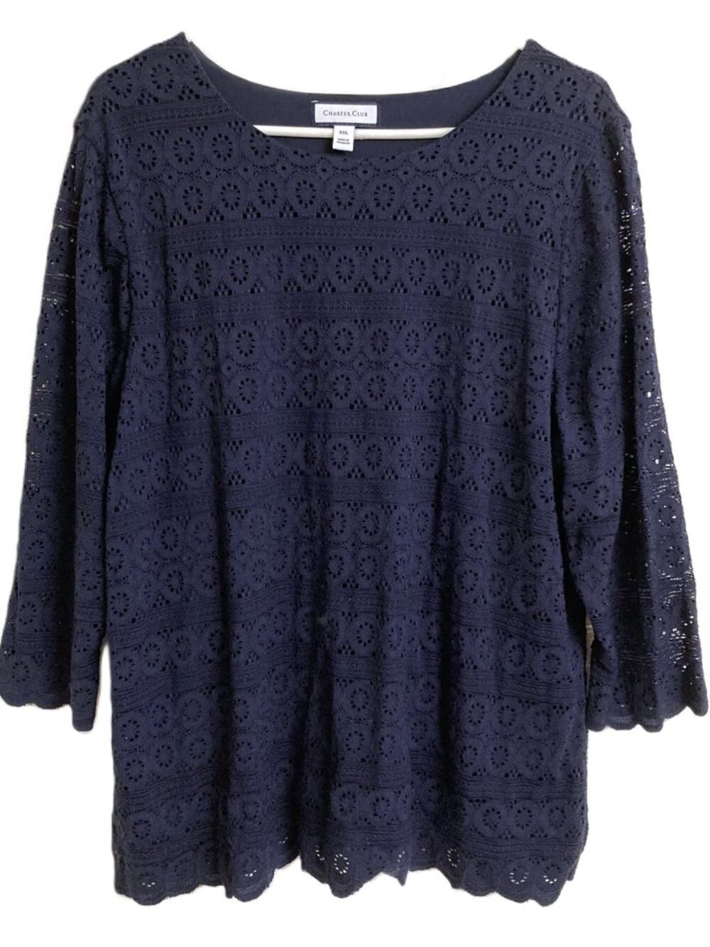 Charter Club Womens Lace Overlay Lined Shell 3/4 Sleeve Blouse XXL